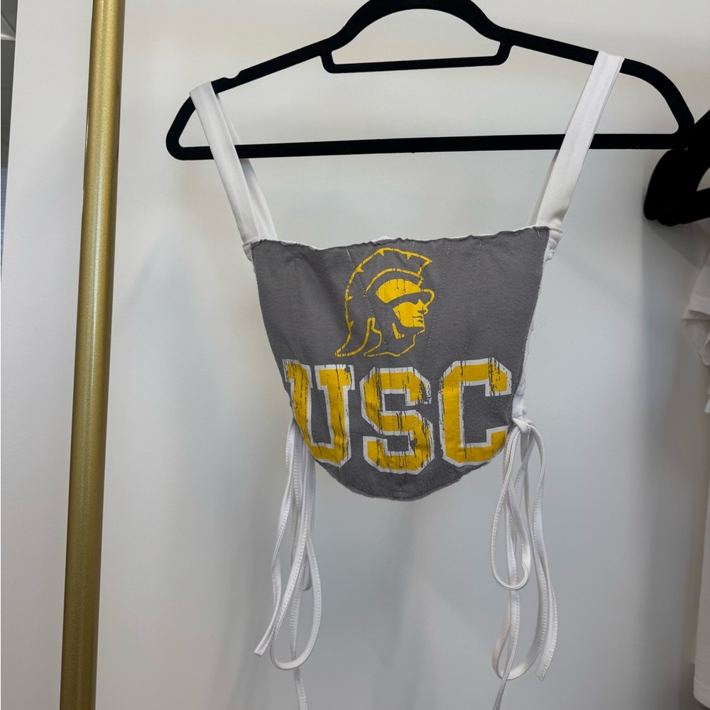 iamkoko Reworked USC White Lace Up Corset Tank | One of One Custom Piece